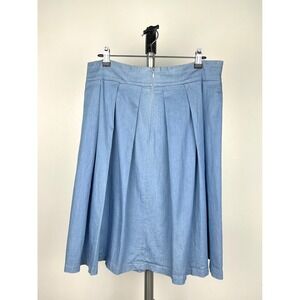 Smashed Lemon Light Blue Chambray Pleated A-Line Skirt Size 12 Lined Knee-Length